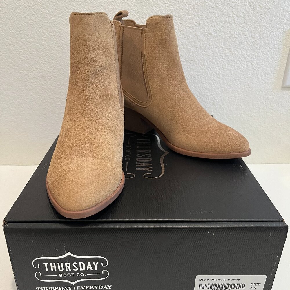 Thursday Boot Co Duchess Bootie in Dune (tan), Women's 7.5, Suede Heeled Chelsea